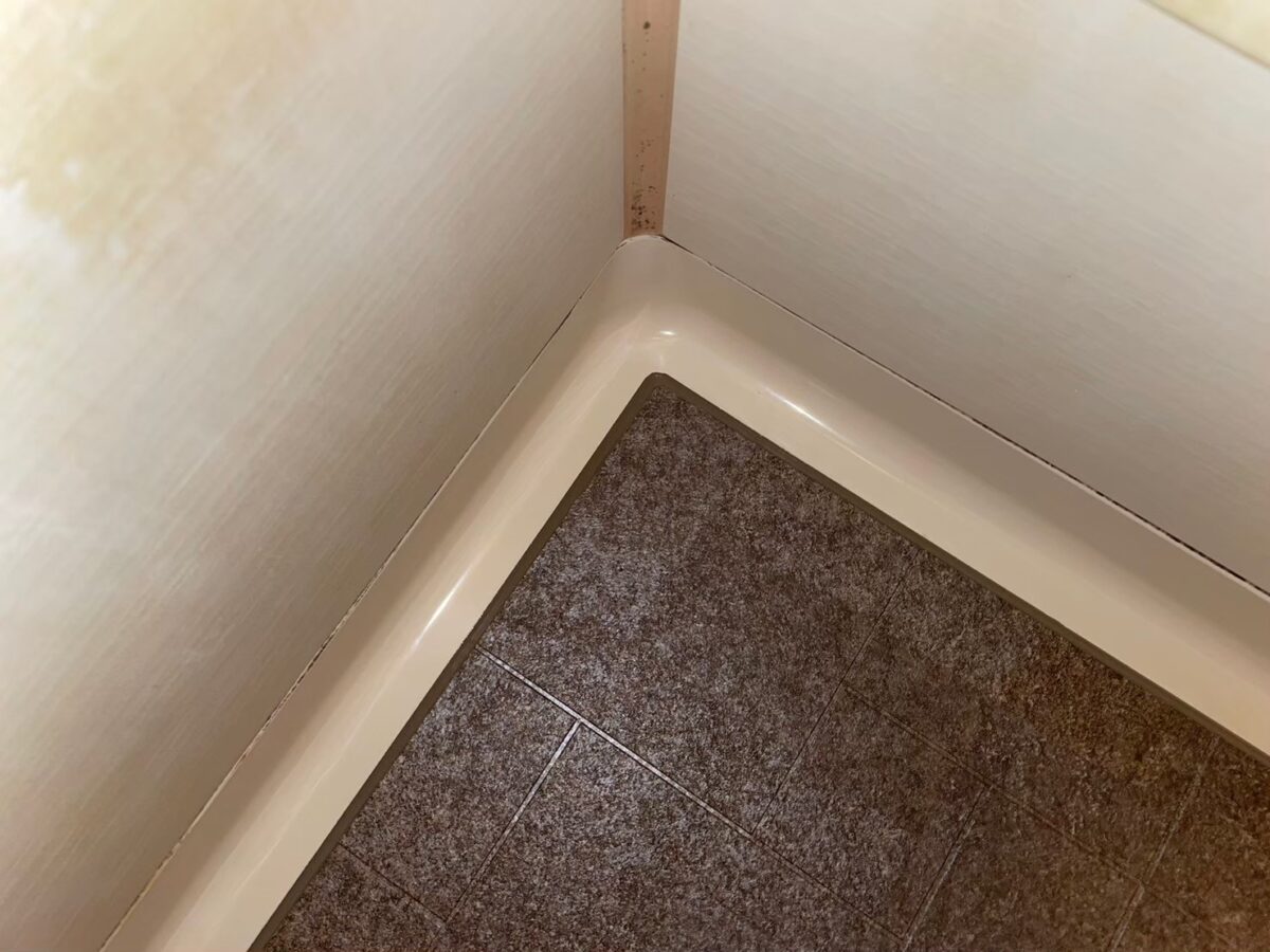 施工後、壁の角と床の立ち上がり。壁はそのままで床だけを施工している
